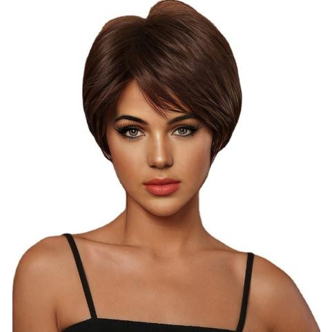 Wig Wanita Rambut Pendek Poni Samping - Wig Rambut Pendek Lurus