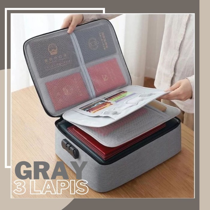 

TAS PENYIMPANAN DOKUMEN ANTI AIR TRAVEL BAG STORAGE WARNA ABU 3 LAPIS
