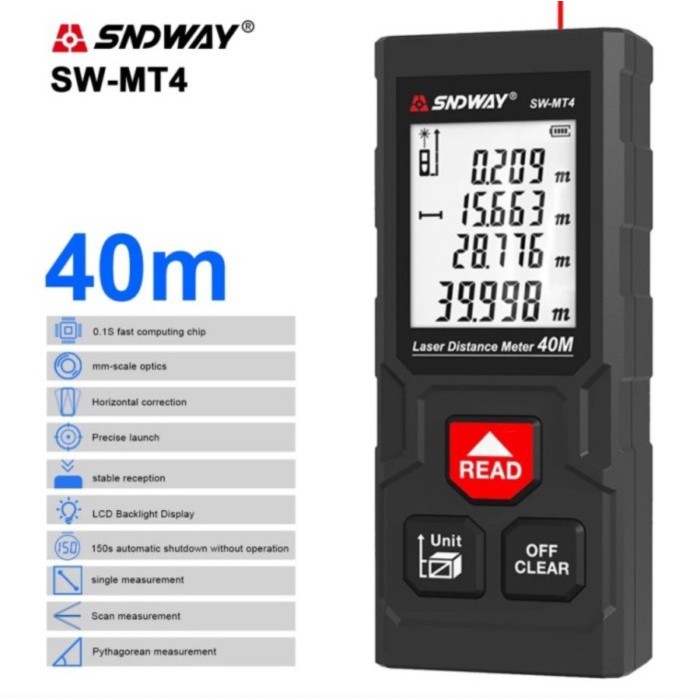 

newgan!! SNDWAY Meteran Laser Digital Distance 40 Meter New Version SW-G4S