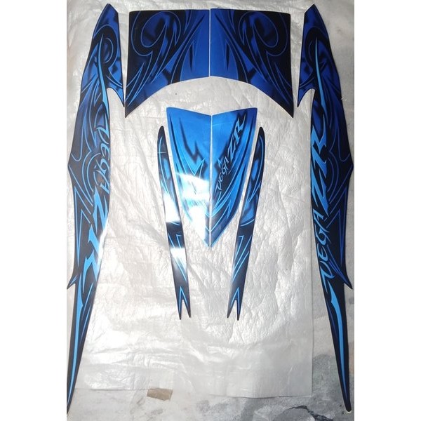 Striping Stiker Body Kanan Kiri Full Set Vega Zr Tahun 2010 Warna Biru Original Barang Langka