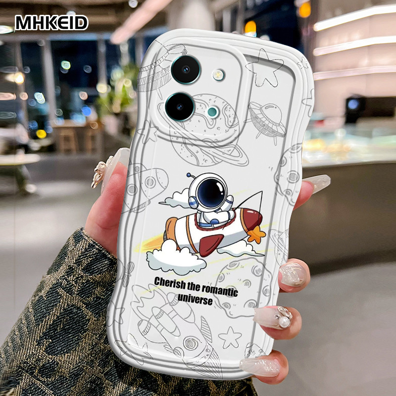 MHKEID Casing Hp Untuk VIVO Y28 2024 Case Casing HP pola astronot Kasing Softcase Silikon lunak Cesi