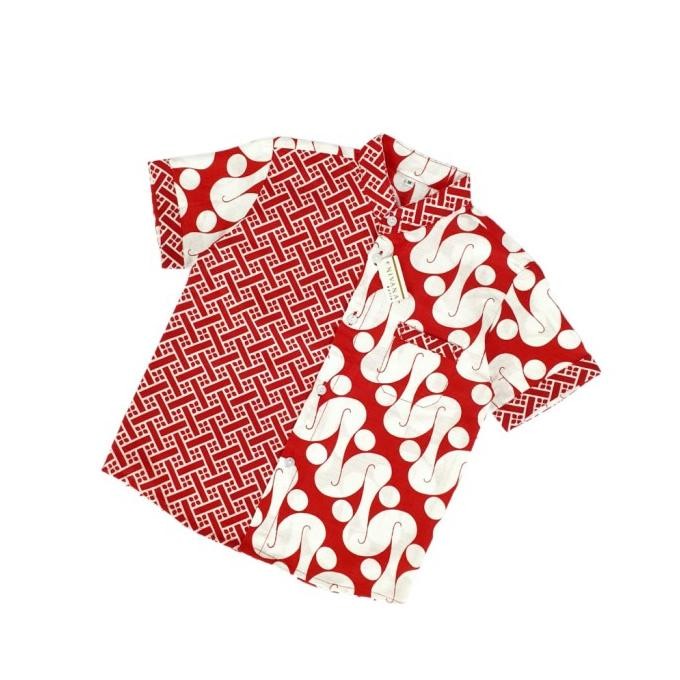 Limited Atasan Batik Anak Kemeja Koko Kemko Blus Anak Perempuan Kombinasi Merah Putih Bisa Couple Fa