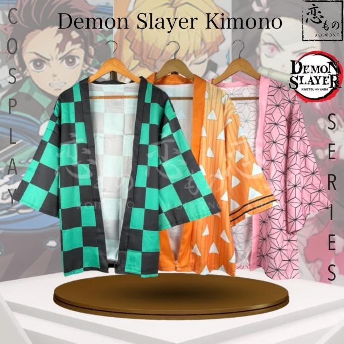 Koimono Kostum Kimono Haori Outer Cardigan Jepang Cosplay Demon Slayer / Kimetsu No Yaiba (Tanjiro K