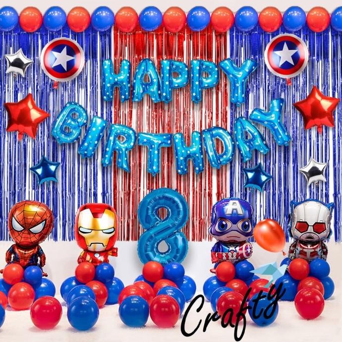 [PAKET] KIDS BIRTHDAY SET AVENGER TEAM RED BLUE DEKORASI ULTAH ANAK STOK TERBATAS