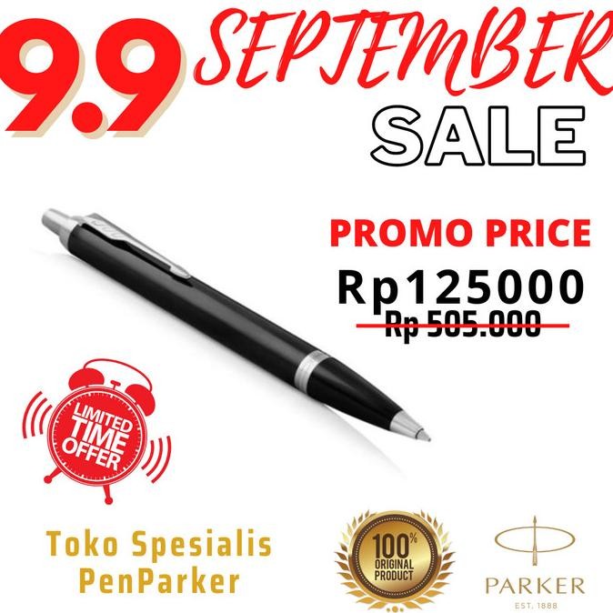 

TERMURAH - Parker IM Black Chrome Retractable Ballpoint with Chrome Trim - "ORI