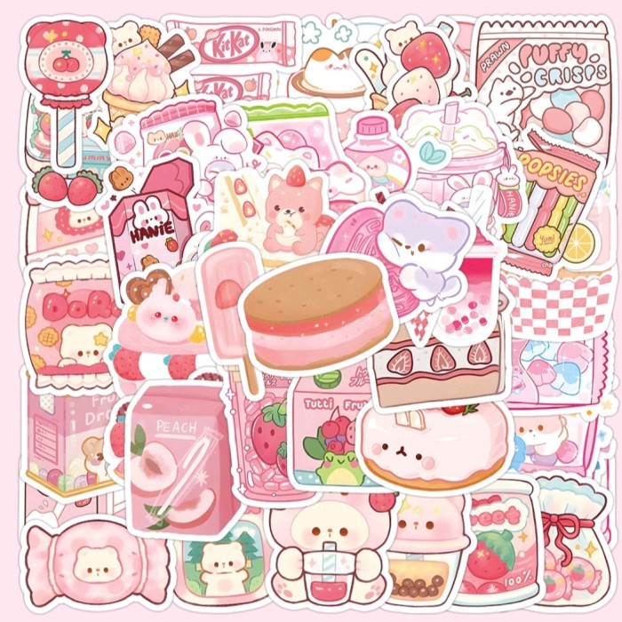 

sticker lucu kue pink makanan kartun motif hewan kelinci rabbit fashion dekorasi hiasan vintage hp/tablet/laptop/mobil/helm/jurnal anti air waterproof
