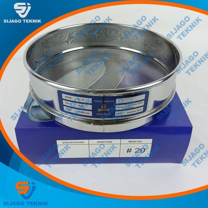 Sieve Ayakan Mesh 20, Test Sieve Mesh 20, Apperture : 0.850 Mm