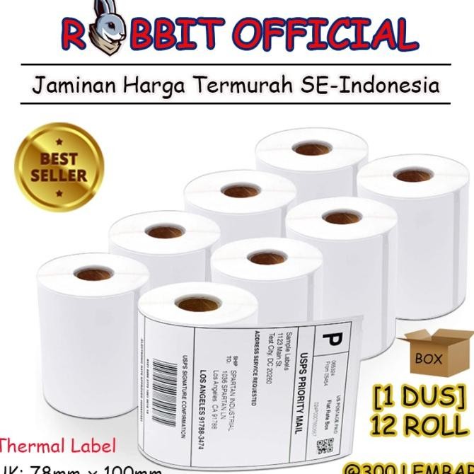 

TERLARIS - PROMO 1 BOX, KERTAS THERMAL LABEL STICKER BARCODE 78x100 mm 300 Pcs