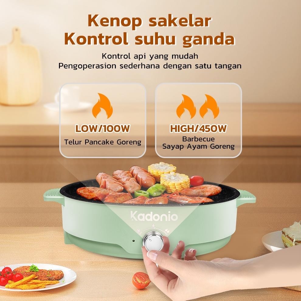 Terlaris Diskon Grill Pan Kadonio Panggangan Bbq Panci Listrik 450W Low Watt Kenop Kontrol Suhu 2 Gi