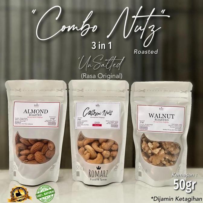 

terbaru combo nuts almond mete walnut oven panggang rasa original 50gr