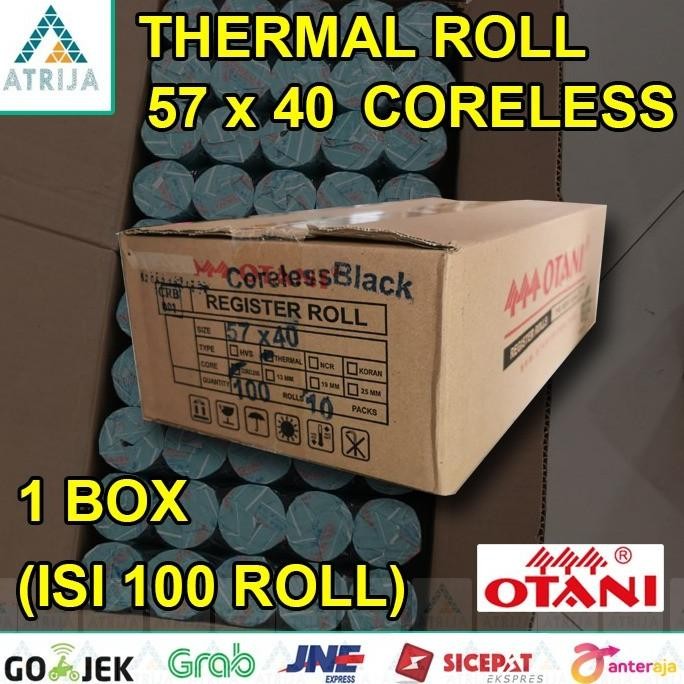 

TERMURAH - 1 BOX (100) CORELESS Kertas Struk Thermal Roll OTANI Black 57x40