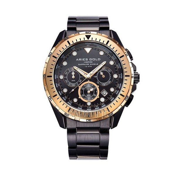 Jam Tangan Pria Original Aries Gold Inspire Pioneer Atlantic  Solid Stainless Steel Sport Black-Rose