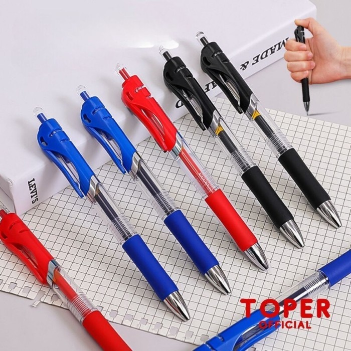 

Terbaru TOPER Pulpen Tinta Gel Pen Ukuran 0.5mm Standar Bolpoin Bolpen Pena Tinta Hitam Biru Merah