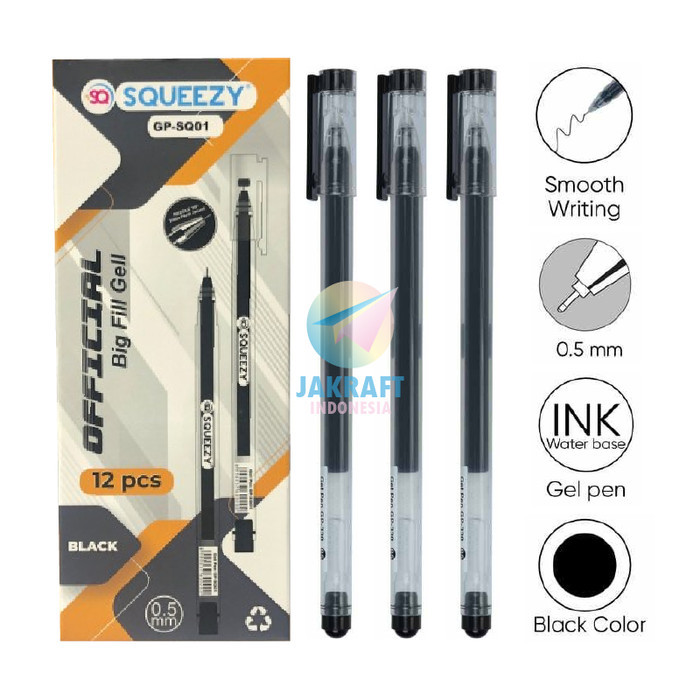 

Terbaru Pulpen Bolpen Gel Pen SQUEEZY GP-SQ01 Office Official Hitam Black 0.5 mm Needle Tip Murah