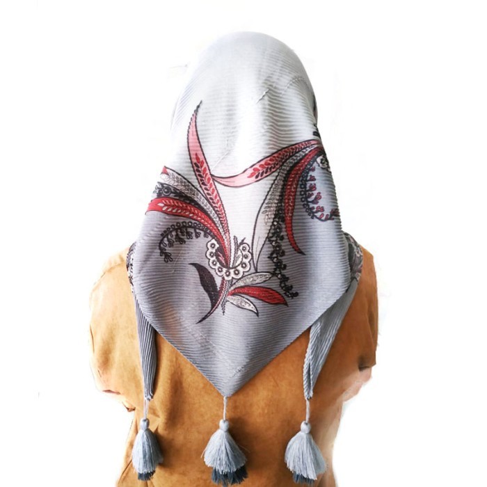 Jilbab Plisket Segi Empat Motif Bandul Pompom Pleated Voal Part 1