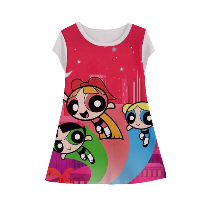Baju Dress Kartun Anak Lengan Pendek Kartun 3D Printing The Powerpuff Girls Tunik-Powerpuff-3-design