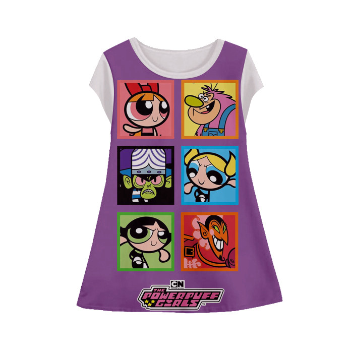 Baju Dress Kartun Anak Lengan Pendek Kartun 3D Printing The Powerpuff Girls Tunik-Powerpuff-4-design