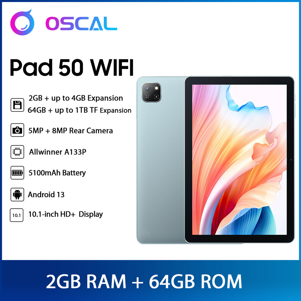 

OSCAL Pad 50 WIFI Tablet PC 10.1'' HD Display 2GB 64GB 5100mAh Battery A133P Quad Core Dual Speaker Android 13 Tablets WIFI