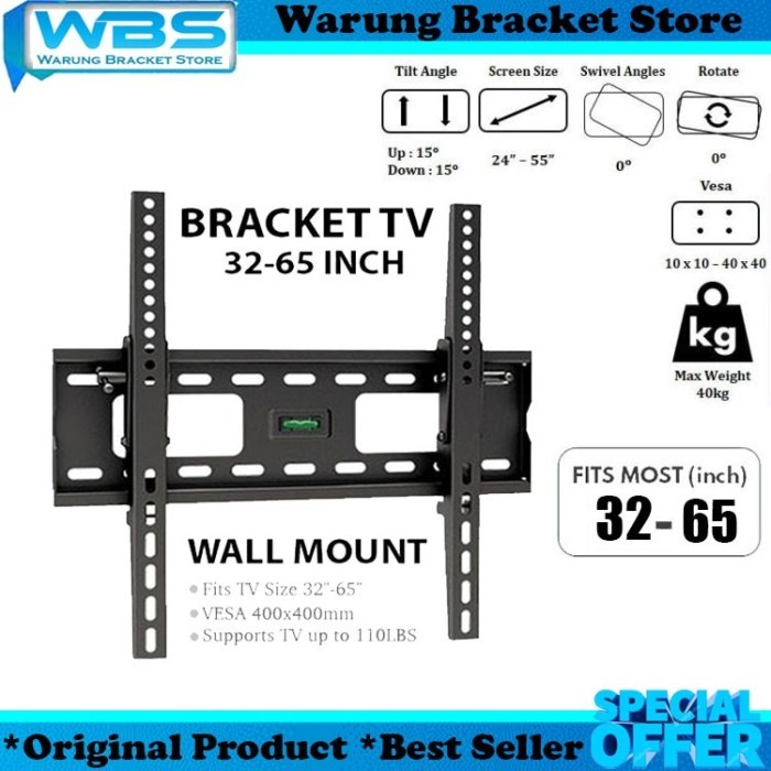 BRACKET TV 32 43 50 55 65 INCH LG SAMSUNG SONY TCL COOCAA. ALL MREK TV