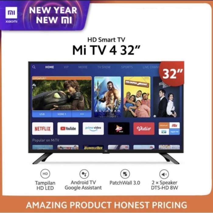 XIAOMI MI TV 32 INCH ANDROID - MI TV4 32INCH - GARANSI RESMI - HITAM