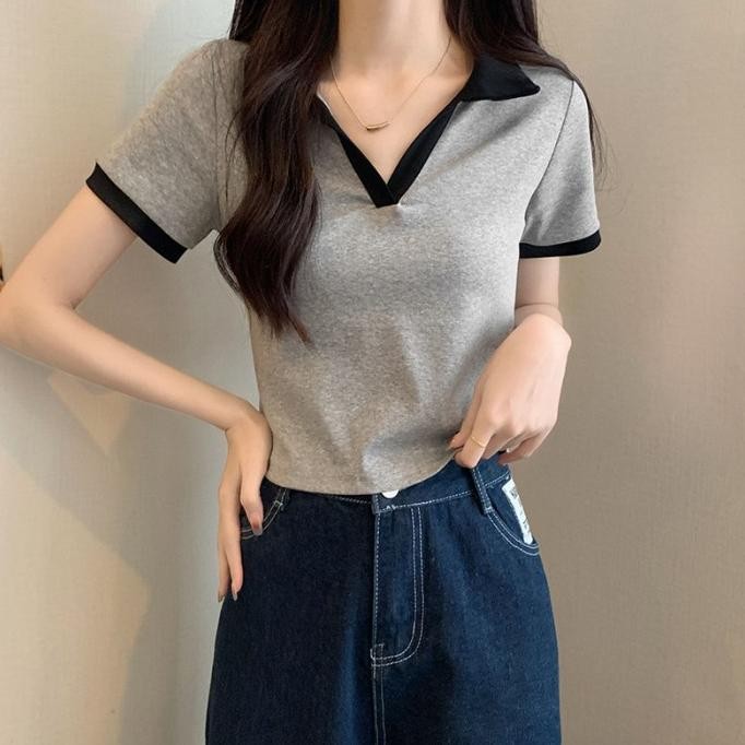 BJ1245 BAJU WANITA MODEL KAOS BERKERAH LEHER V IMPORT COD