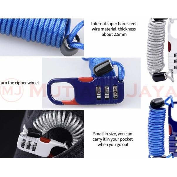 Kunci Gembok Kode Angka Tali Baja Sepeda Koper Helm Motor Anti Maling