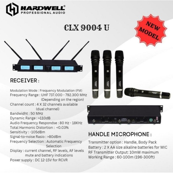 Terlaris Mic Wireless Hardwell Clx9004U/Clx 9004 U/Clx 9004U(Original) 4 Handle