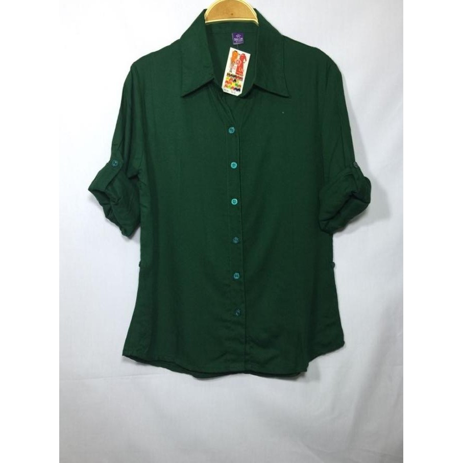KEMEJA ATASAN WANITA KATUN RAYON ADEM DAN TIDAK CIUT WARNA HIJAU BOTOL