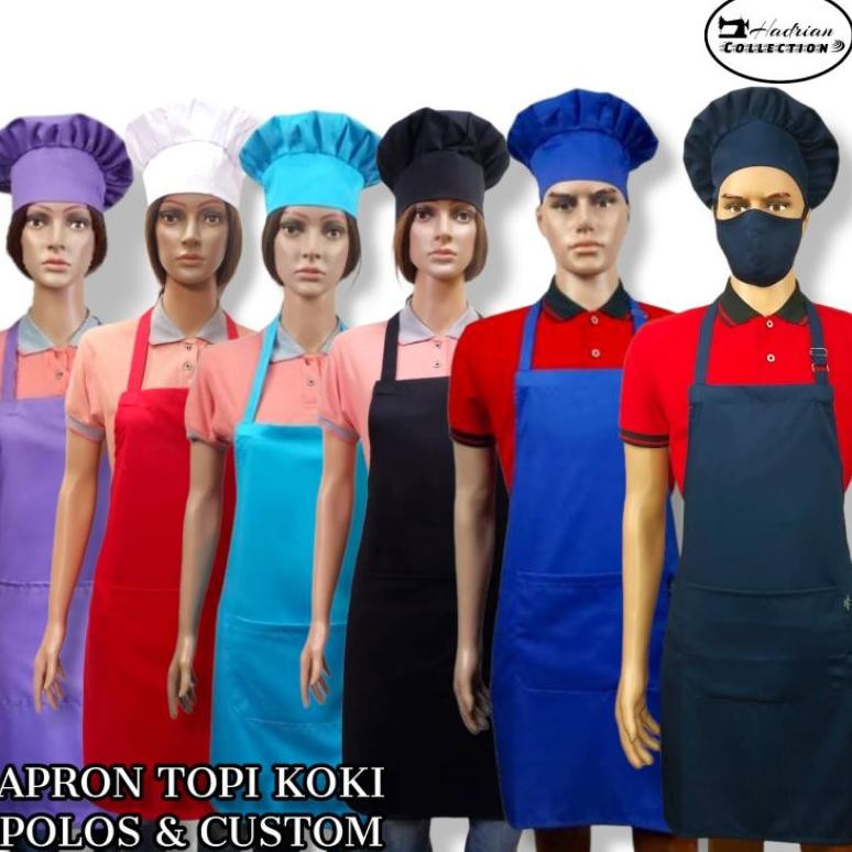 Celemek Apron Topi Koki polos 42 varian warna - Bisa Custom Bordir Logo dan Nama