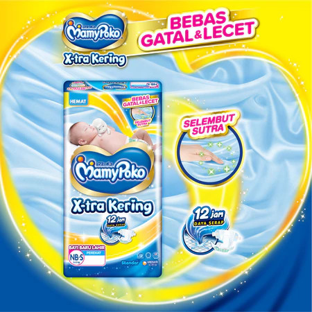 MamyPoko X-tra Kering - NB S 12 - Popok Bayi Perekat