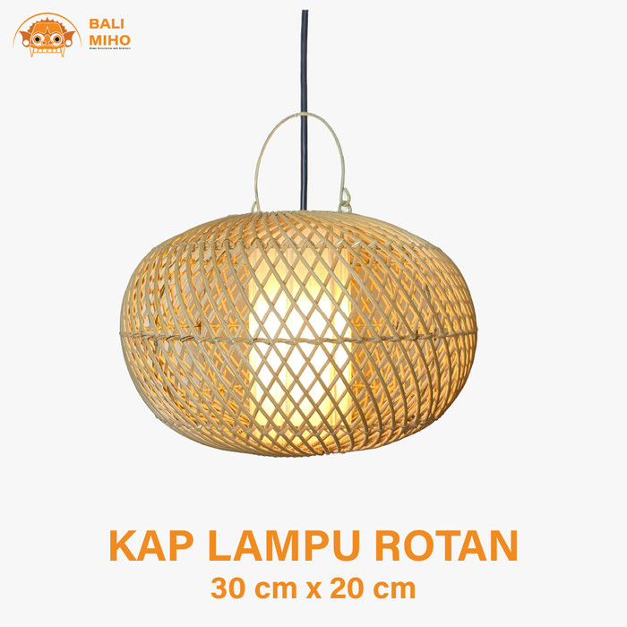 

New - Kap Lampu Rotan Model Donat Dengan Kain Lampu Rotan Lampu Cafe Rattan