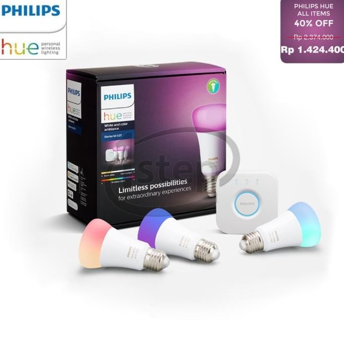PHILIPS HUE STARTER KIT FREE BRIDGE - LAMPU LED COLOR WIRELESS