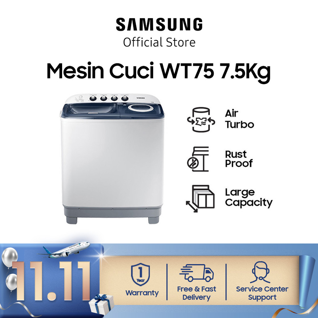 Samsung WT75H3210MB/SE Mesin Cuci 2 Tabung / Twin Tub - Light Grey