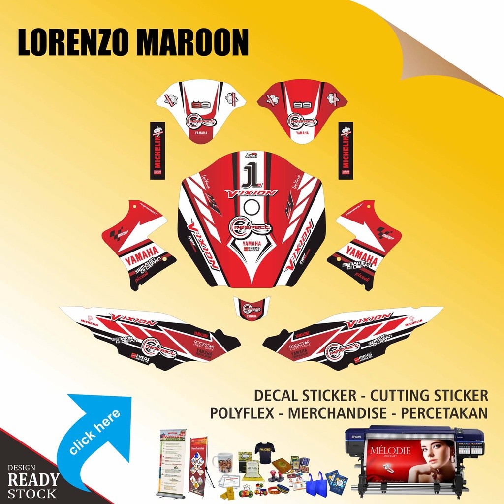 DECAL STICKER YAMAHA VIXION OLD TECH 3 MERAH LORENZO