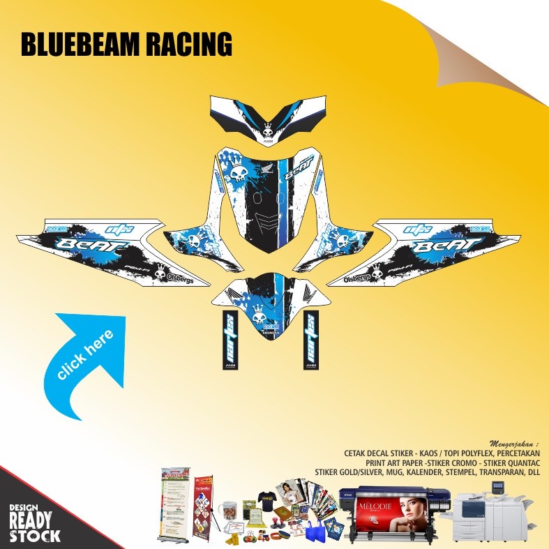 DECAL STICKER HONDA BEAT KARBU BLUEBEAM BIRU RACING
