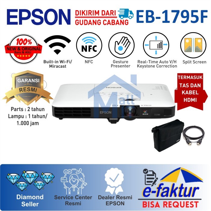 Terlaris Proyektor Epson Eb-1795F 1795F Eb1795F Mini Slim Portable Full Hd 1080