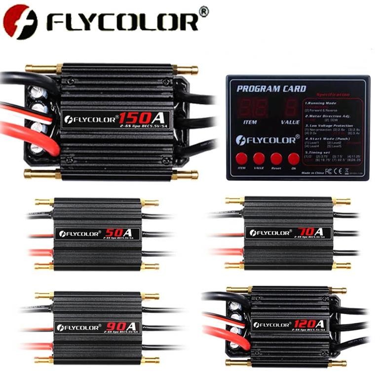 FLYCOLOR 50A 70A 90A 120A 150A 2-6S WATERPROOF BRUSHLESS ESC SPEED CONTROLLER AND PROGRAMME CARD WIT