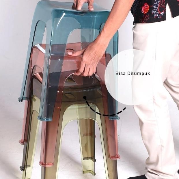 Olymplast Kursi Bangku Bakso Baso Plastik Square Stool Crystal Tumpuk Bening Transparan