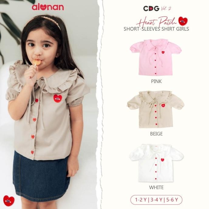 ALUNAN KEMEJA ANAK PEREMPUAN 1-6 TAHUN BLOUSE LENGAN PENDEK WARNA PUTIH PINK BEIGE/ BAJU ATASAN ANAK
