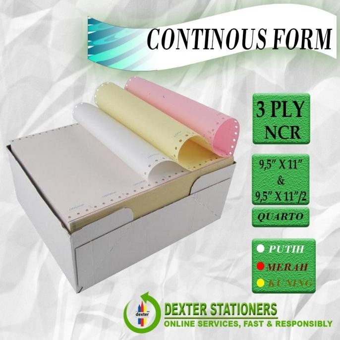 

TERLARIS - KERTAS CONTINOUS FORM 3 PLY / RANGKAP 3 9.5"X11" CF K3 KERTAS KOMPUTER