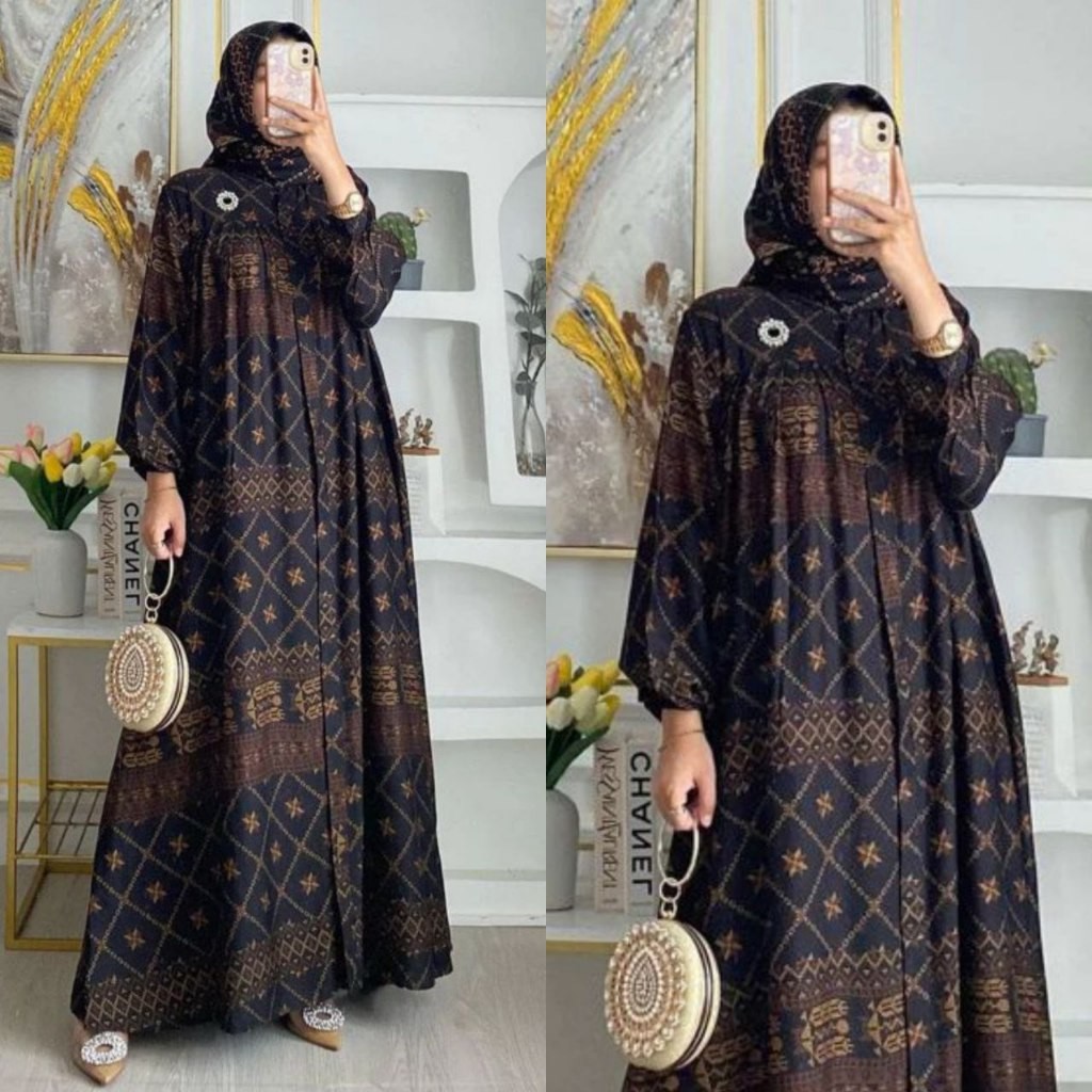Gamis Muslim Gamis Set Jilbab Syari Segi Empat Gamis Motif Etnik Terbaru 2024 Bahan Diamond