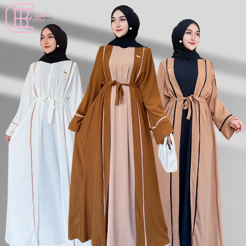 Baju Muslim Cahaya Butik.id - Abaya Syari Cardigan Gamis Wanita Bahan Crinkle Airflow premium