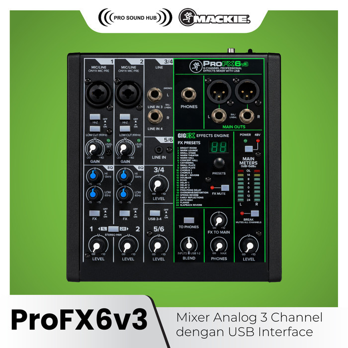 Termurah Mackie Profx6V3 Profx6 V3 Mixer 6 Input 2 Channel Usb Audio Interface