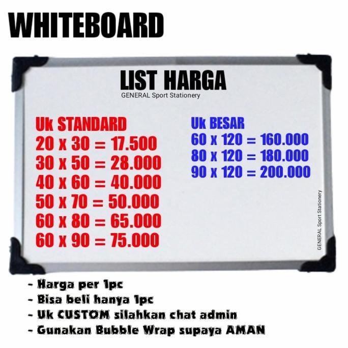 

Whiteboard 90x120 (TEBAL 12mm)