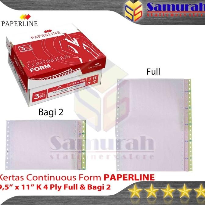 

Kertas Continuous Form Paperline 9,5 x 11 K 3 Ply Warna Full / Bagi 2