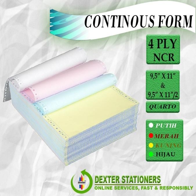 

BEBAS ONGKIR - KERTAS CONTIONOUS FORM 4 PLY / KERTAS KOMPUTER/ KERTAS NCR 4 RANGKAP
