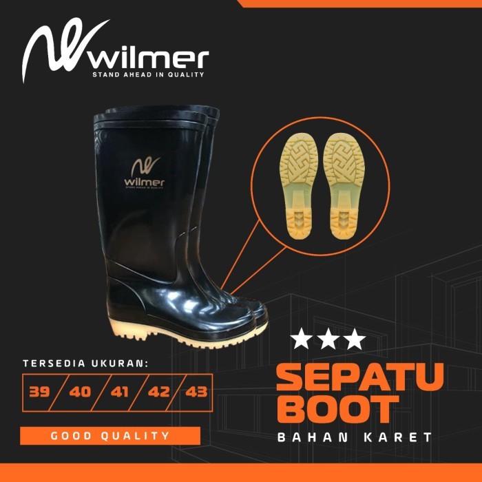 Sepatu Boot Karet Hitam Panjang Wilmer Sepatu Boot Safety Boot Karet