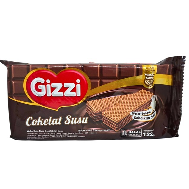 S19867 GIZZI WAFER COKLAT SUSU WARNA COKLAT WAFER 122GR PACK MAJU BERSAMA