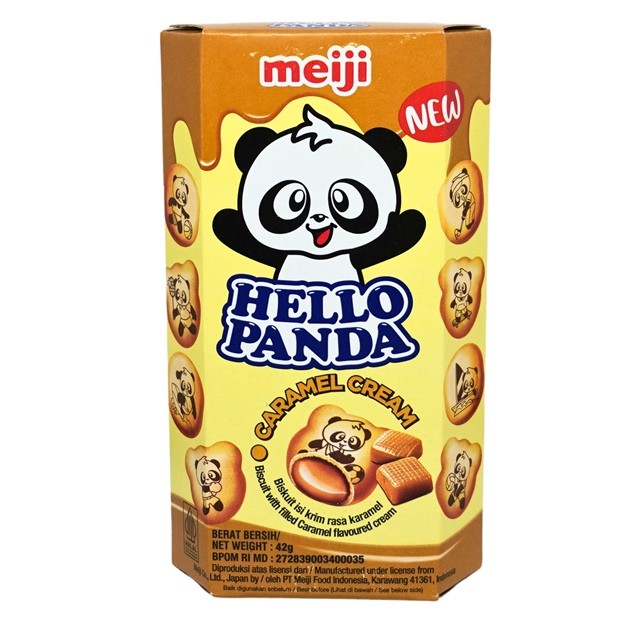 

S19881 MEIJI HELLO PANDA CARAMEL CREAM BISCUIT 42GR PACK MAJU BERSAMA (20250313)