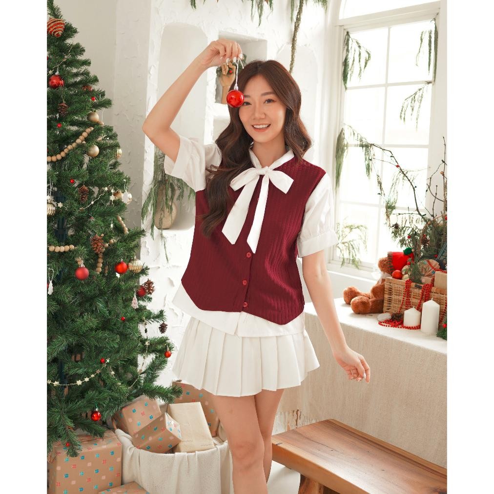 [Cottonbells] Baju Premium Christmas Collection Vienna Kombi Pita Plaid Top (Gt - B 13518)